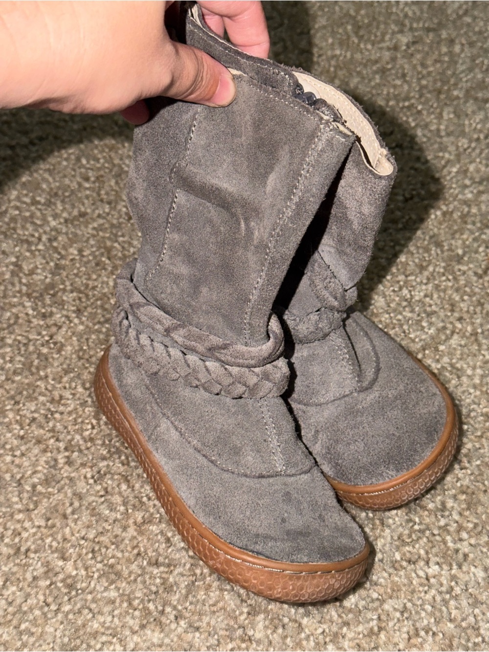Livie & Luca Kids Gray Suede Braided Boots size 7
